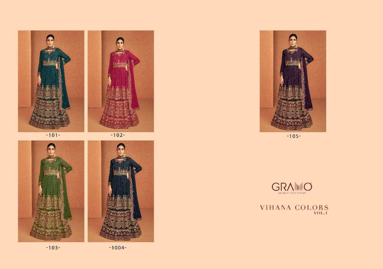 Gramo-Vihana Color-Georgette-Kurti-Sharara-Plazo-Embroidery-Dupatta-Collage